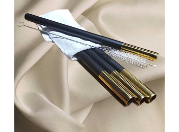 KIT 4 PAILLES INOX NOIR ET OR BUBBLE TEA